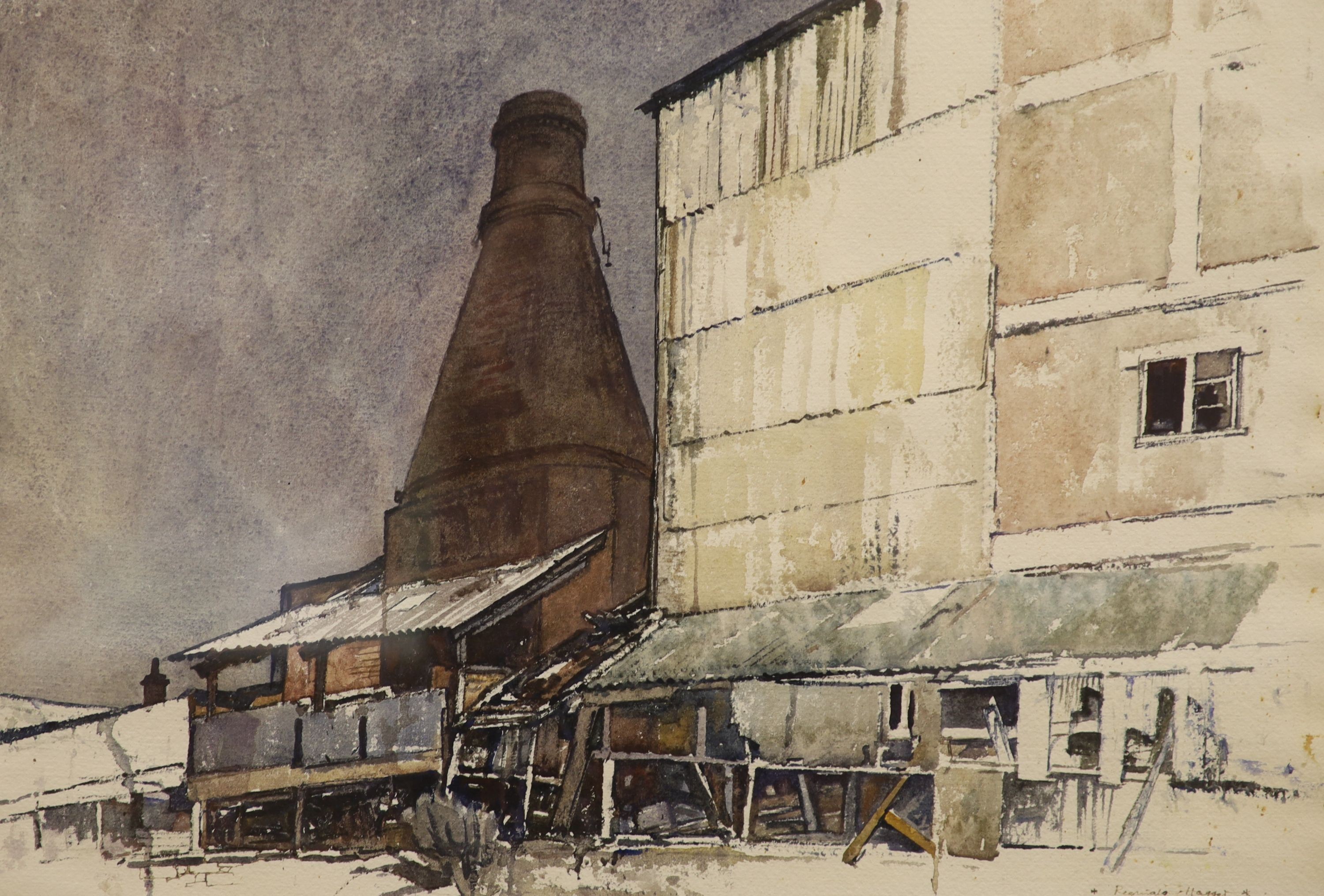 Reginald George Haggar (1905-1988), Study of a potteries, watercolour, 38 x 56cm